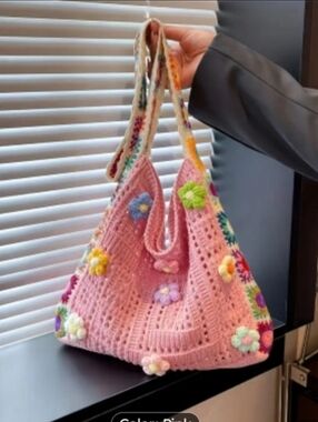Bohemian Crochet Floral Messenger Bag - Pink